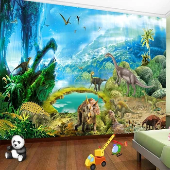 Custom Lipnios Sienų Tapetai, 3D Stereo Dinozaurų Pasaulio Gyvūnų Freska Vaikų Kambarys Fono Lipdukai Papel De Parede