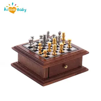 1:12 Miniatiūriniai Lėlių Šachmatų Lenta Talpinimo Nustatyti, Mini Lėlių Namelio Baldai Reikmenys, Žaislai