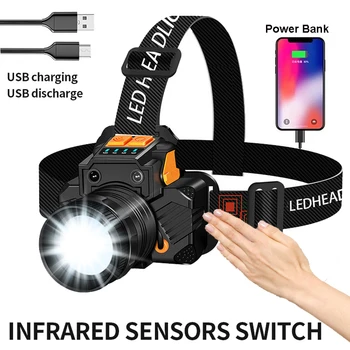 ZK30 Galingas Led Indukcijos Žibintai USB Įkrovimo Žibintas Žibintas Galvos Žibintuvėlis Lanterna Avarinė Lempa Su Baterija