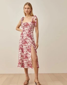 Pastarasis Lietaus prancūzijos Hotsweet Vintage Rose Spausdinti Nėrinių Diržas Kaime Suknelė 2023 Vasarą Moterys Naujųjų Slim Fit Atostogų VIDURIO Suknelės