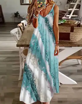 Suknelės Moterims 2023 Vasaros Naują Atsitiktinis Mados V-Kaklo, Rankovių Kaklaraištis Dažų Spausdinti V-Kaklo, Rankovių Maxi Suknelė Paplūdimio Atostogų