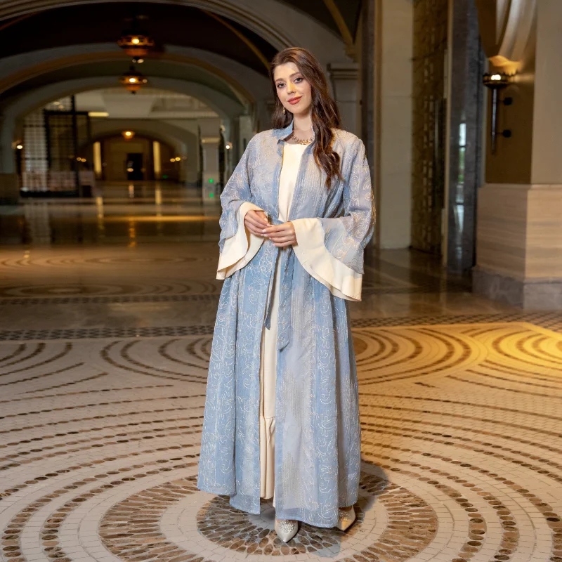 Musulmonų Eid Nustatyti Suknelė Moterims Abaja Šalies Pynimas Rankovės Suknelės Ramadanas Abayas Caftan Kaftan 2 dalių Komplektas Vestidos Dubajus Arabų