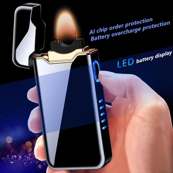 Elektros Plazmos Lanku Lengvesni USB Mokestis Metalo Vėjo Cigarų Vamzdis, Žiebtuvėliai Su LED Maitinimo Ekranas Žvakė, Žiebtuvėlis Vyrų Dovana