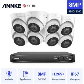 ANNKE 4K Ultra HD POE Vaizdo Stebėjimo Sistemos 8CH H. 265+ NVR Diktofonas 4K Apsaugos Kameros Garso Įrašymas 8X 8MP PoE Ip camera