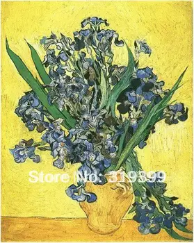 rankų darbo Aliejaus Tapybai reprodukcijai ant lino drobė,Muziejus kokybė,Vaza su Irise nuo geltonos backgroud Vincent Van Gogh
