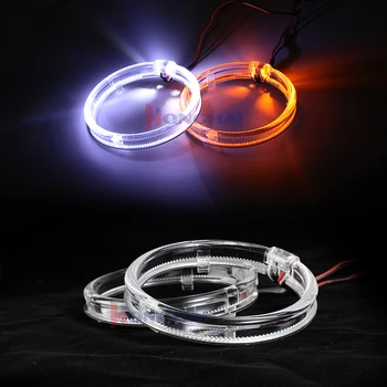 2x Balta Geltona Dual spalvos LED Vadovas Angel Eye Šviesos Ratas, Žiedas LED priekinis žibintas Priešrūkinis Žibintas Dvigubo Objektyvo Šviesos 80MM 95MM 105MM 110MM