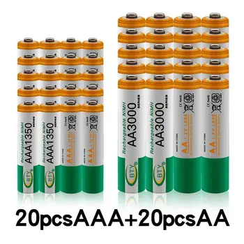 100% Naujas 1.2 V AA 3000 MAH Ni-MH akkus + AAA baterija 1350 MAH įkraunamos baterijos Ni-MH 1.2 V AAA baterijos