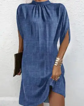 Elegantiškas Moterų Shift Suknelė Vasaros 2023 Mados Apvalios Kaklo Prarasti Dolman Sleeve Atsitiktinis Suknelė Geometrinis Spausdinti Suknelė