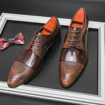 Vyriški laisvalaikio anti-slydimo verslo formalių batų kvėpuojantis Britų mados natūralios odos madinga negabaritinių nurodė odiniai batai