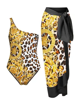 Vienos Pečių Paplūdimio 2023 Moterų Mados maudymosi Kostiumėliai, Vasarinės Leopardas Spausdinti maudymosi kostiumėlį ir Padengti-Iki Paplūdimio Stiliaus Maudymosi Kostiumai Seksualus
