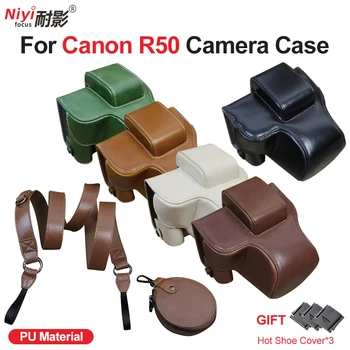 Kamera Atveju Canon EOS R50 PU Odos Maišas Atveju Protrector Dangtelis Su Trikojo Varžtą Apačioje Atidarymo Dirželis Peties, Baterijos, Krepšys