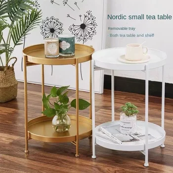 Šiaurės paprastas geležies dvigubo sluoksnio mažas žurnalinis staliukas kampe apvalus kavos staliukas mini sofos pusėje stalo