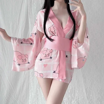 Japonų Kimono Moterų Megztinis kawaii Trumpas Yukata Pižama, Chalatas, Seksualus Geiša Derliaus Hanbok Drabužių Tradicinis korėjiečių Suknelė