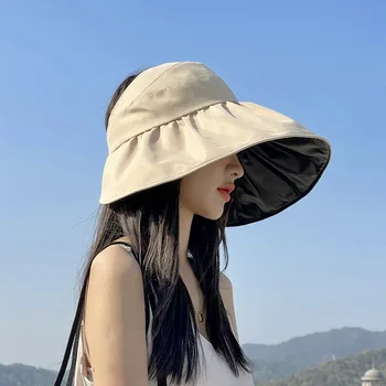 Vasarą Tuščias Viršuje Platus Kraštų Saulės Kepurės Moterims Anti UV apsaugos nuo Saulės Kibiro Kepurę Moterų Apsaugos nuo Saulės, Lauko Paplūdimio Kepurė