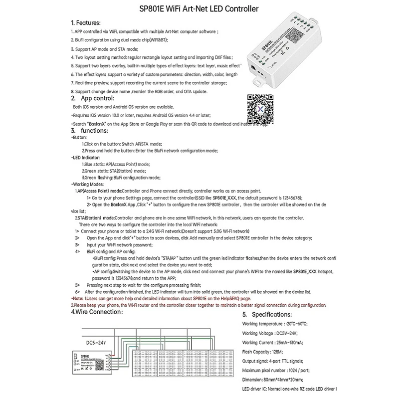 2X SP801E Wifi Meno-Net LED Valdiklis LED Matrica Skydelis Modulis WS2812B WS2811 Šviesos Ruože Belaidžio Kontrolės DC5-24V
