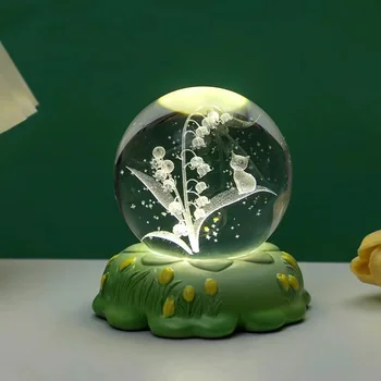 LED Nakties Šviesos Spalvinga Gėlių USB 3D Crystal Ball Lempa Namų Stalo Dekoras Vaikų Gimtadienio, Kalėdų Dovana