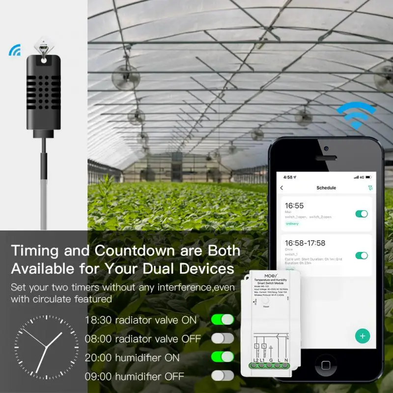 Tuya WiFi Smart Temperatūros, Drėgnio Jungiklis Modulis Sensor Dual Relės Išėjimo Belaidis Valdiklis Smart Gyvenimo Darbas su Alexa Googl
