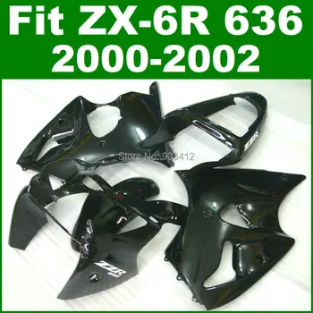 Tinka Kawasaki ZX6R lauktuvės rinkinys 2000 2001 2002 visas blizgus juodas 00 01 02 Ninja ZX 6R 636 Purvasargiai kūno rinkiniai ZX636 G7K0
