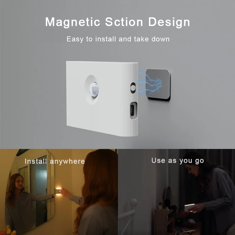Smart Sąsajos Judesio Jutiklis Naktinis Žibintas Įkraunamas Belaidis Magnetinis LED Indukcinės Lempos Sienos Namuose Miegamojo, Virtuvės Laiptai
