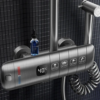 Pilka Dušo Komplektas Vonios kambarys Vario Dušo Sistemos, Vonios Temperatūra 4Way Krioklys, Maišytuvas, LED Skaitmeniniai Lietaus Dušo Viršuje Spray