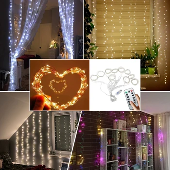 LED Girliandą Užuolaidų Lempos 8 Režimai, Nuotolinio Valdymo Vandeniui Pasakų Žibintai String Vestuvės, Kalėdos, Lauko Kempingas Palapinė Dekoras