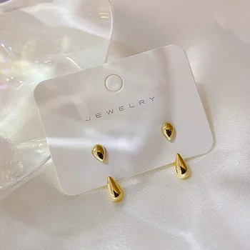 Korėjos Dovana Moterims Aukso Sidabro Spalvos Metalo Stud Auskarai Lašo Formos Auskarai Alloy Fashion Jewelry