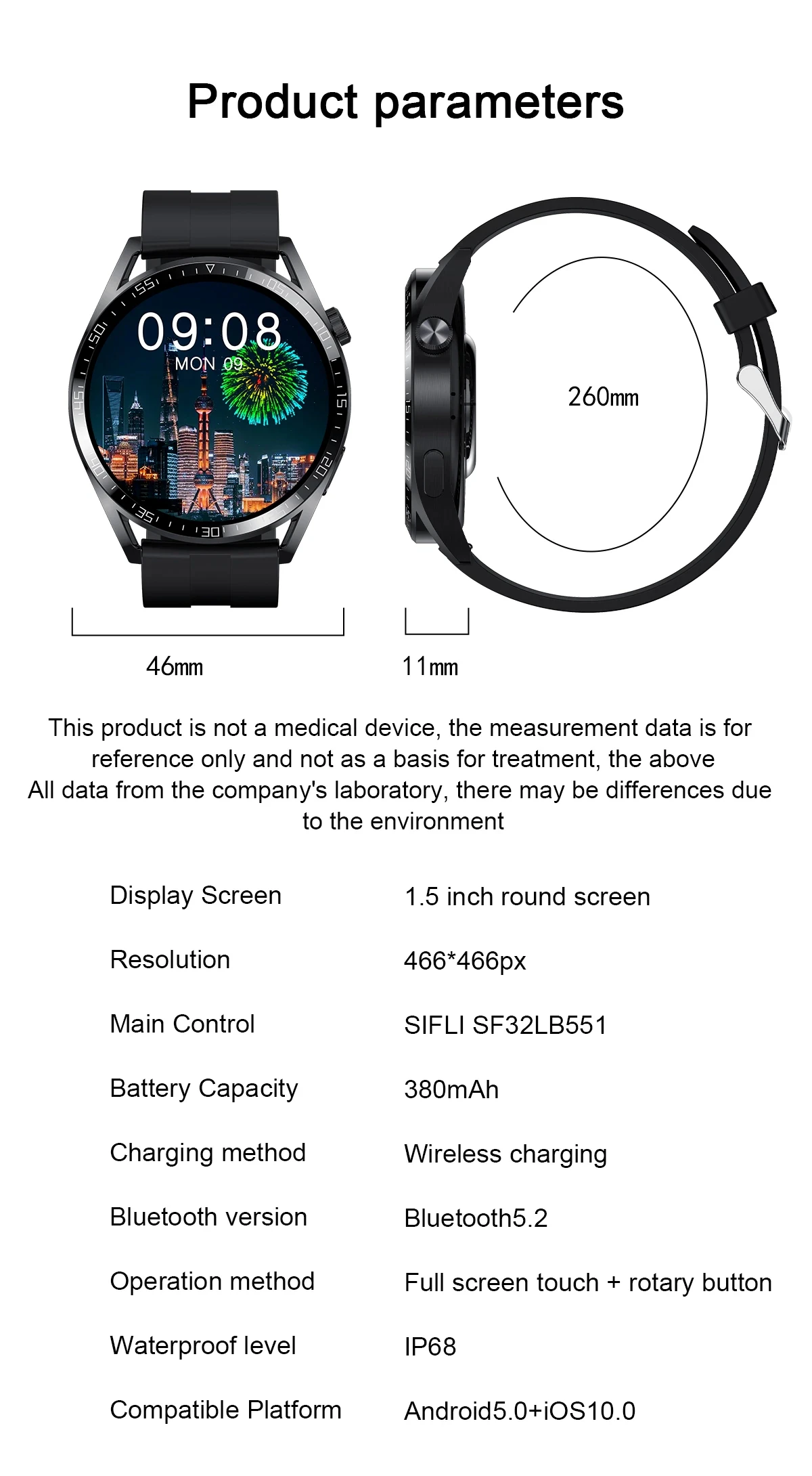 Smart Watch Vyrams Žiūrėti Skaitmeninę 1.5 Colių HD Ekraną, NFC Bevielio Įkrovimo už Nokia Lumia 540 650 550 720 535 430 630 635 730 7