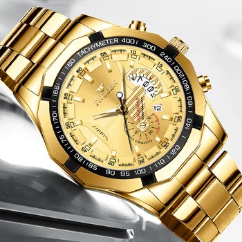 Kūrybos Laikrodžiai Vyrams 2023 Naujas Mados Prekės Ženklo Prabangus Visiškai Aukso Nerūdijančio Plieno Karinės Laikrodis Atsparus Vandeniui Didelis Ciferblatas Sporto Laikrodis