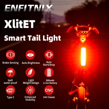 Enfitnix XlitET Smart Dviračių Stabdžių Jutikliai, užpakalinis žibintas Kalnų KELIU, Dviračių Naktį Jojimo Šviesos diodų (LED) Galiniai Įspėjimo Ilgai Juostelės Šviesos USB